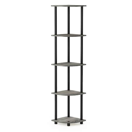 Furinno Turn-N-Tube 5 Tier Corner Rack Shelving Unit, French Oak Grey & Black - 57.7 x 11.6 x 11.6 in. 99811GYW/BK